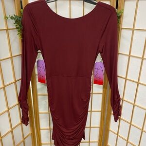Elegant Backless Burgundy Dress
